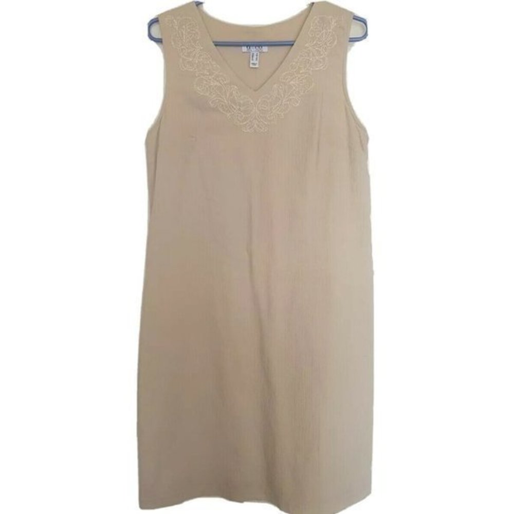 Denim & Company Womens Sleeveless Dress Size Small Sheath  Beige Embroidered - Picture 3 of 12
